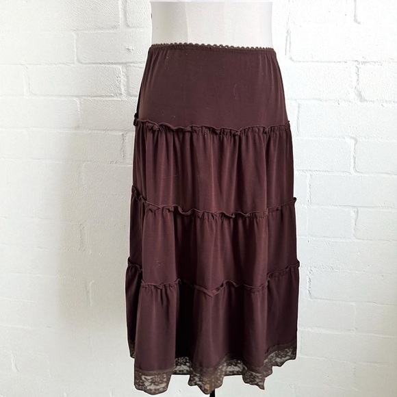Jessica Dresses & Skirts - Vintage Brown Tiered Skirt Boho Goth Cottagecore Fairy Grunge M